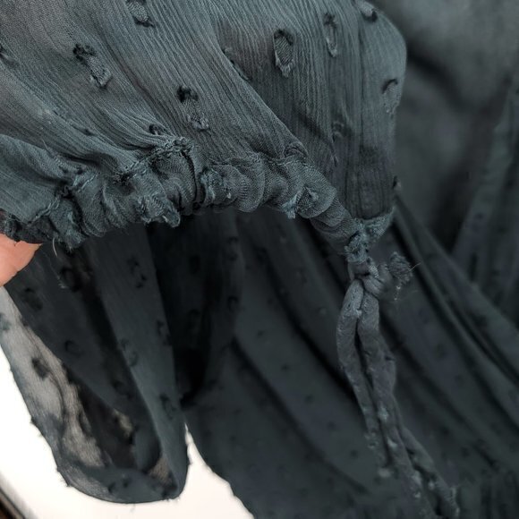 Free People Sheer Textured Long Sleeve Surplice Mini Dress Top S Dark Navy Blue - Picture 14 of 16